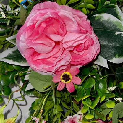 Grapevine Wreath with Pink Roses & Wildflowers