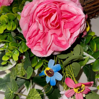 Grapevine Wreath with Pink Roses & Wildflowers