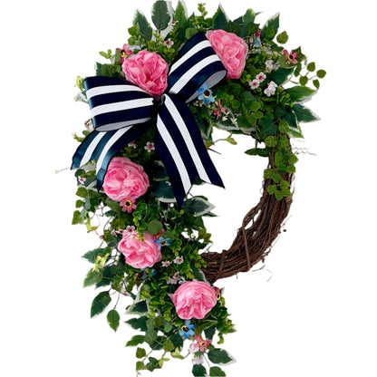 Grapevine Wreath with Pink Roses & Wildflowers