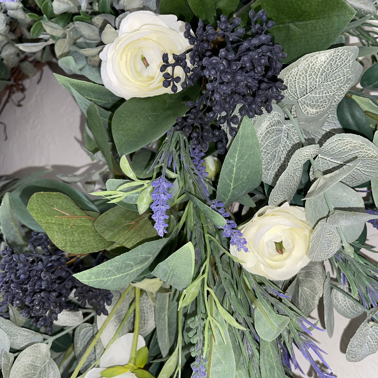 Lavender & Eucalyptus Wreath with White Ranunculus – Farmhouse Year-Round Door Decor