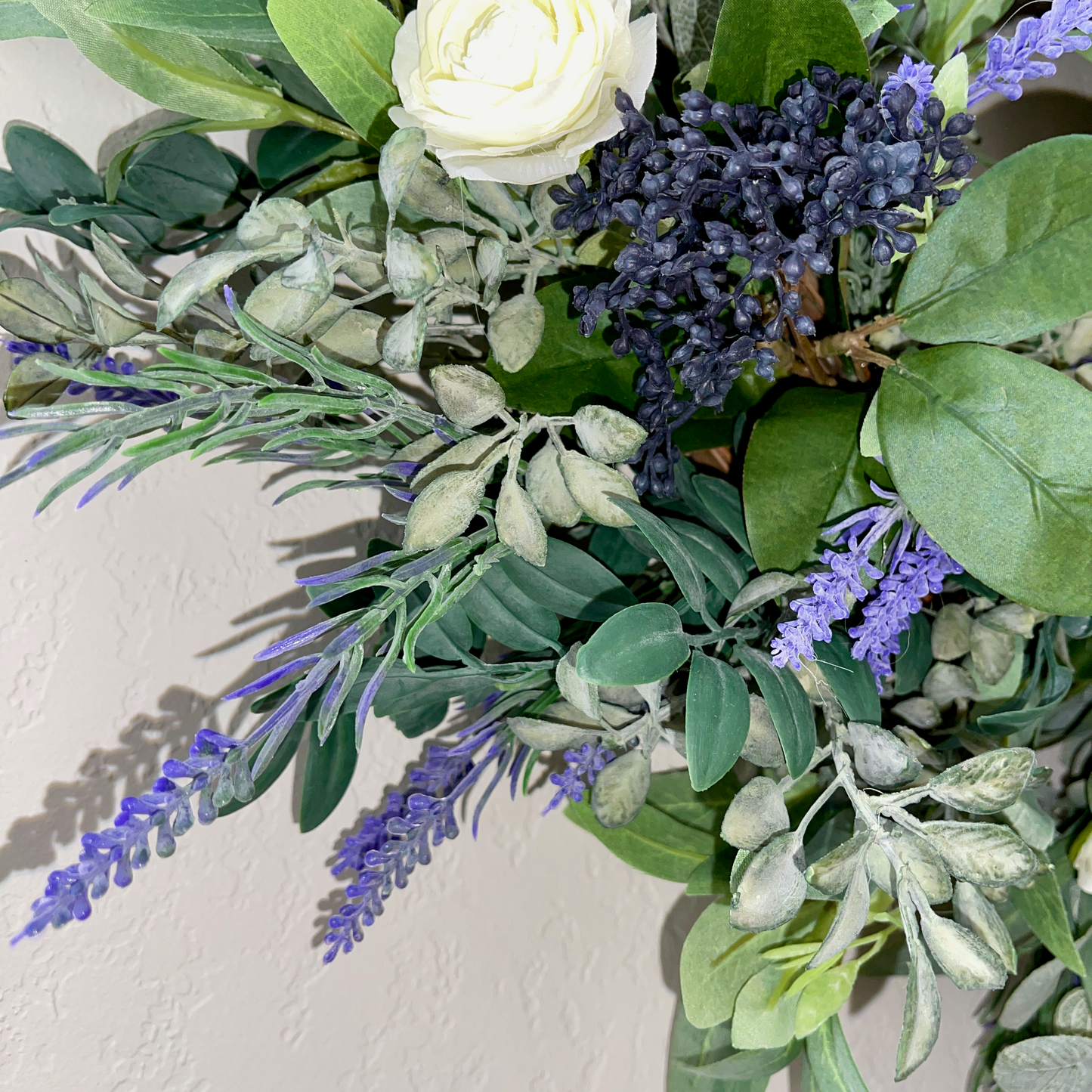 Lavender & Eucalyptus Wreath with White Ranunculus – Farmhouse Year-Round Door Decor