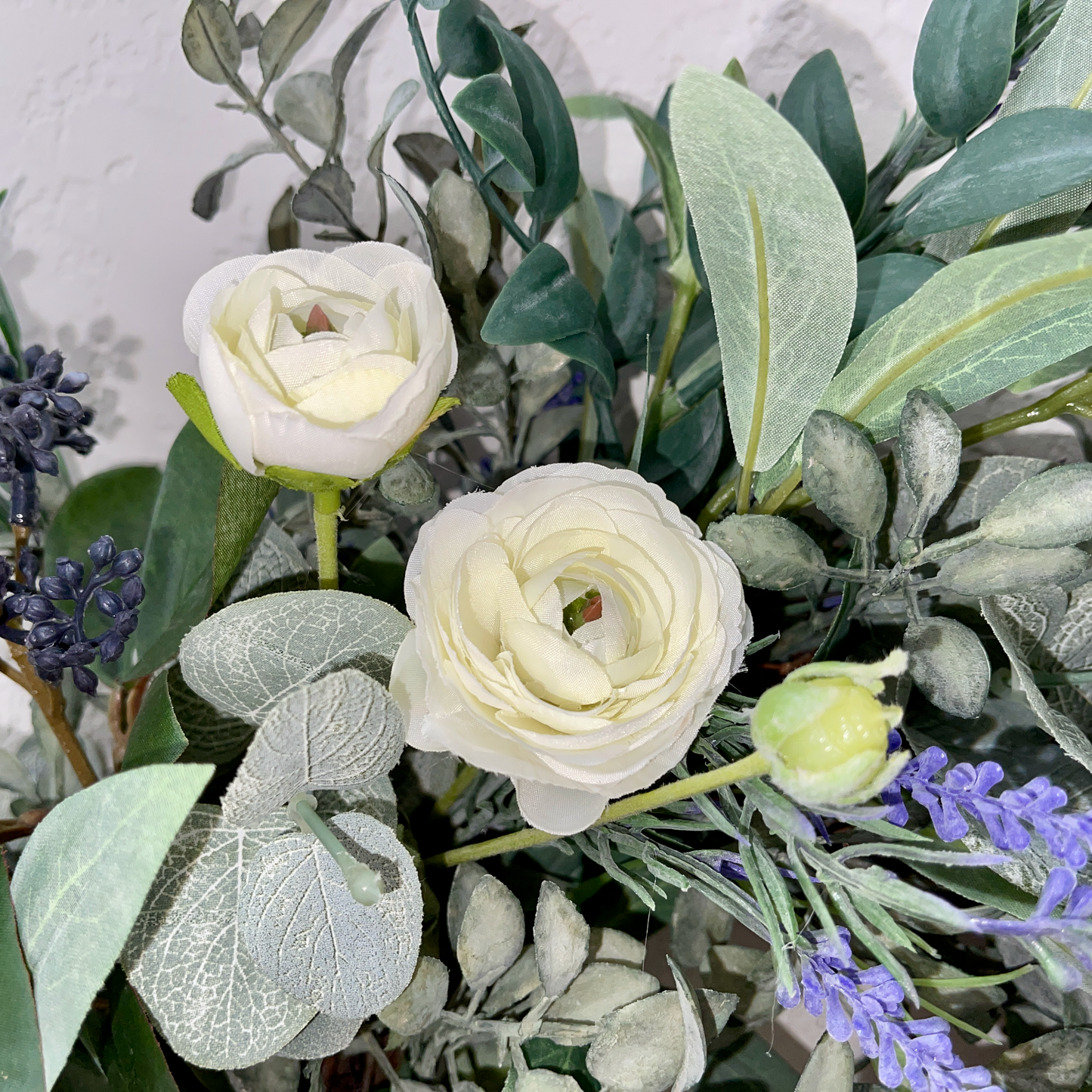 Lavender & Eucalyptus Wreath with White Ranunculus – Farmhouse Year-Round Door Decor