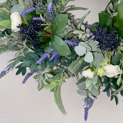 Lavender & Eucalyptus Wreath with White Ranunculus – Farmhouse Year-Round Door Decor