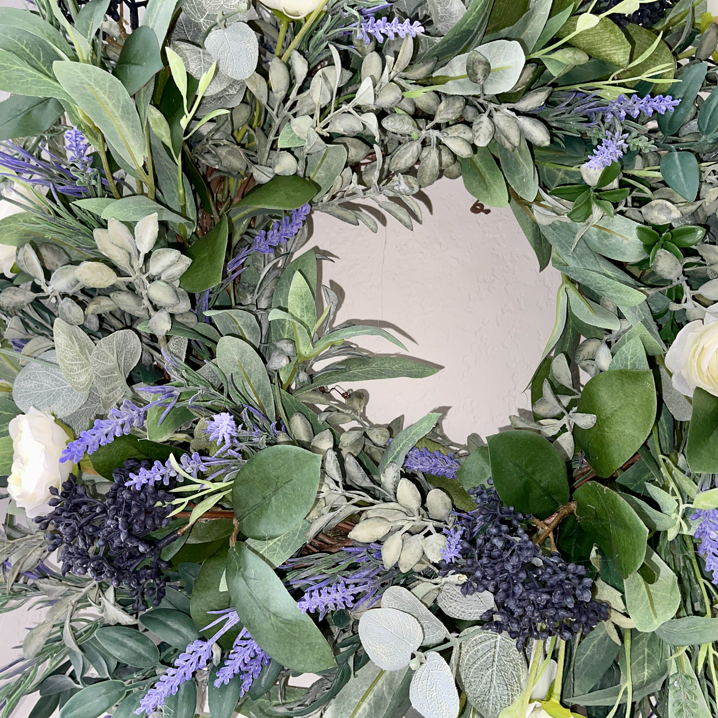 Lavender & Eucalyptus Wreath with White Ranunculus – Farmhouse Year-Round Door Decor