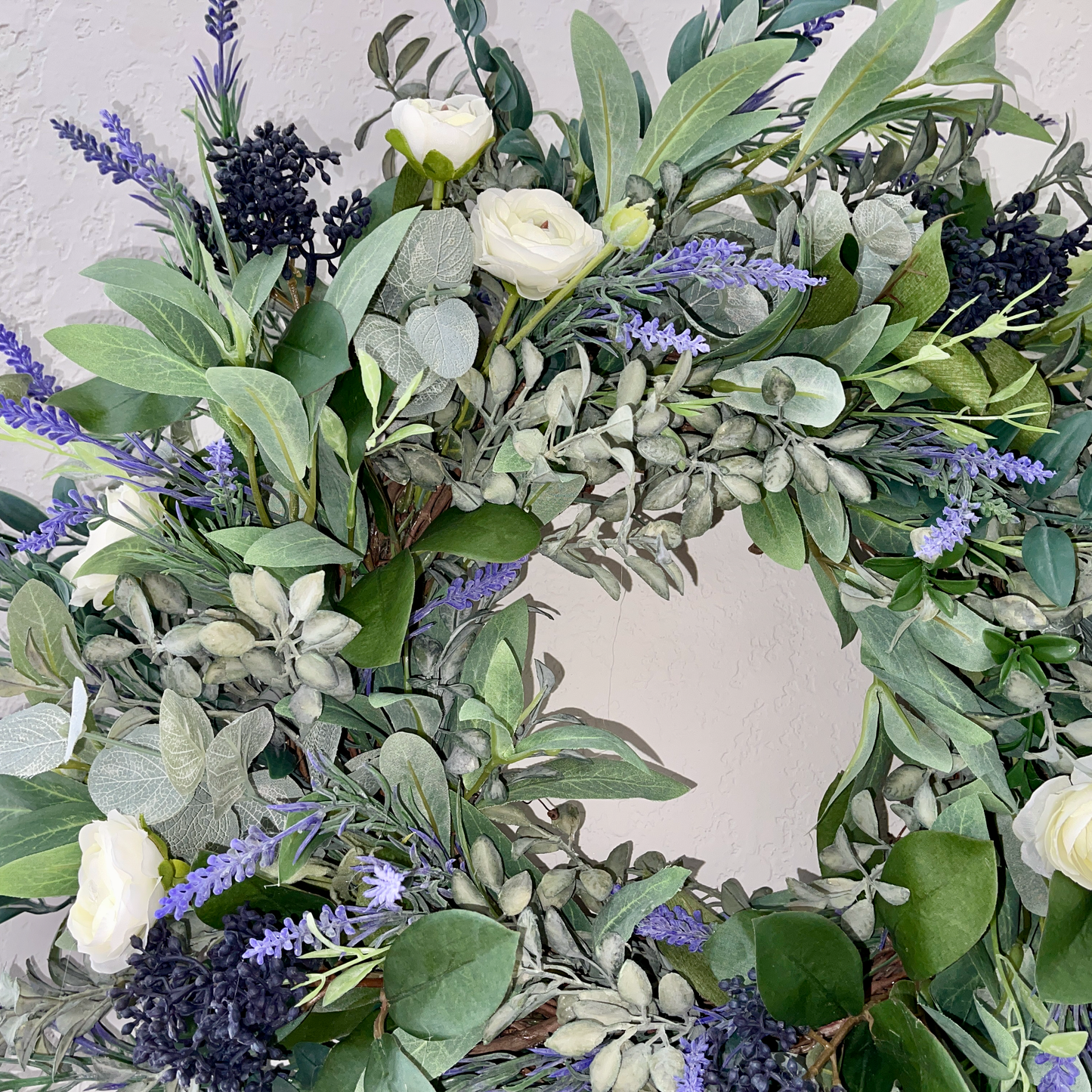 Lavender & Eucalyptus Wreath with White Ranunculus – Farmhouse Year-Round Door Decor
