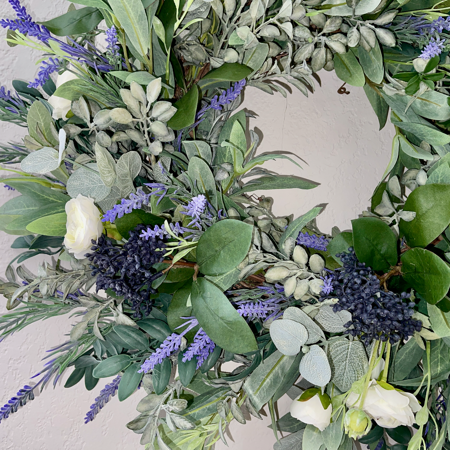 Lavender & Eucalyptus Wreath with White Ranunculus – Farmhouse Year-Round Door Decor