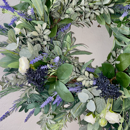 Lavender & Eucalyptus Wreath with White Ranunculus – Farmhouse Year-Round Door Decor