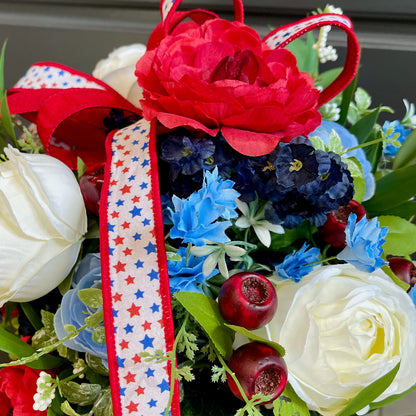 Patriotic Floral Arrangement in Rustic Tin Bucket