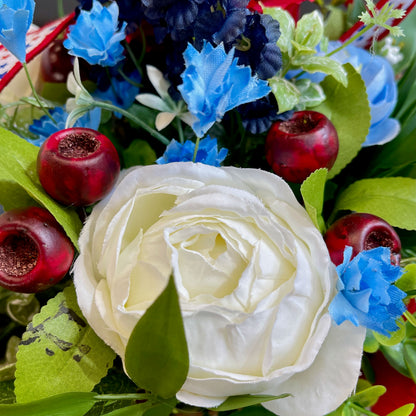 Patriotic Floral Arrangement in Rustic Tin Bucket