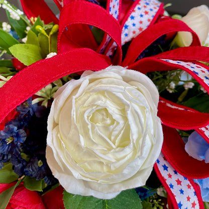 Patriotic Floral Arrangement in Rustic Tin Bucket