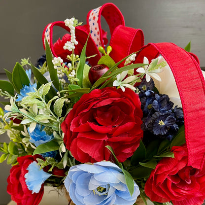Patriotic Floral Arrangement in Rustic Tin Bucket