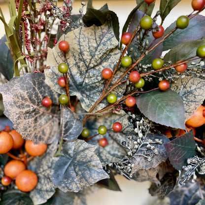 Frosted Green and Orange Berry Fall Wreath – Neutral Autumn Wreath f
