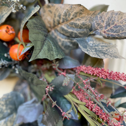 Frosted Green and Orange Berry Fall Wreath – Neutral Autumn Wreath f