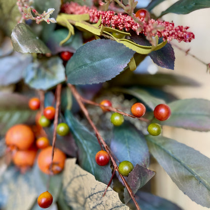 Frosted Green and Orange Berry Fall Wreath – Neutral Autumn Wreath f
