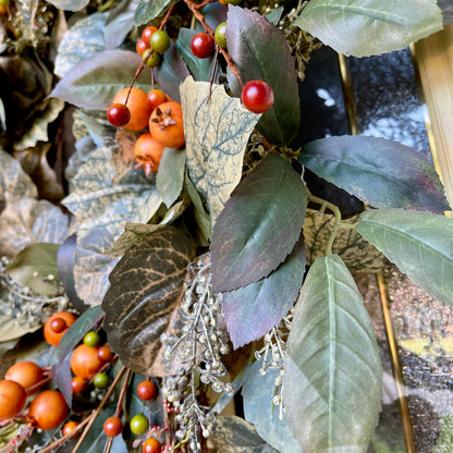 Frosted Green and Orange Berry Fall Wreath – Neutral Autumn Wreath f