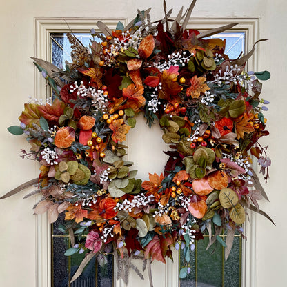 Fall Wreath for Front Door | Rustic Autumn Grapevine Wreath with Berries | Thanksgiving Door Decor | Autumn Decorations