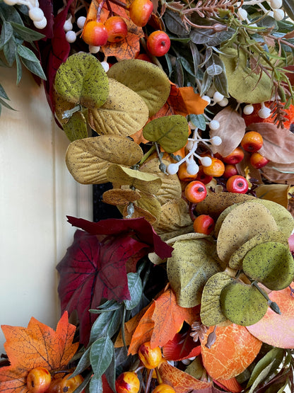 Fall Wreath for Front Door | Rustic Autumn Grapevine Wreath with Berries | Thanksgiving Door Decor | Autumn Decorations
