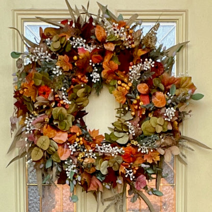 Fall Wreath for Front Door | Rustic Autumn Grapevine Wreath with Berries | Thanksgiving Door Decor | Autumn Decorations