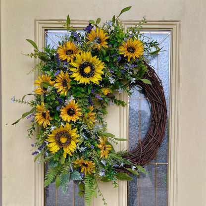 Sunflower Grapevine Wreath | Rustic Summer & Fall Door Decor