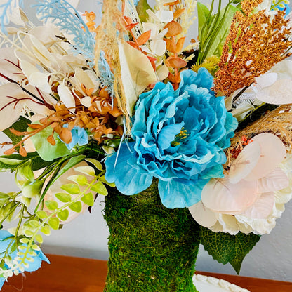 Turquoise Cowgirl Moss Boot Centerpiece | Rustic Western Farmhouse Floral Arrangement