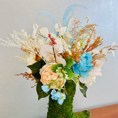 Turquoise Cowgirl Moss Boot Centerpiece | Rustic Western Farmhouse Floral Arrangement