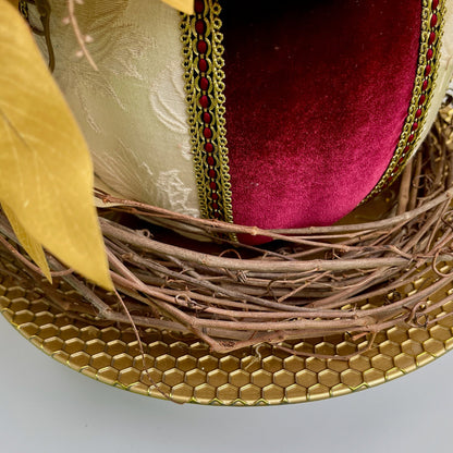 Burgundy & Gold Velvet Pumpkin Arrangement – Elegant Fall Floral Centerpiece for Thanksgiving & Autumn Decor