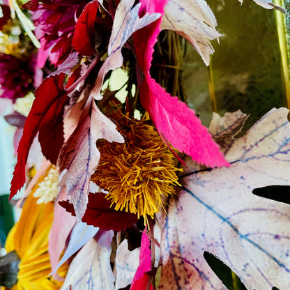 Velvet Pumpkin Fall Wreath with Plum & Burgundy Leaves | Farmhouse Thanksgiving Front Door Decor