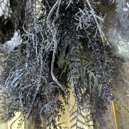 Black Gothic Halloween Wreath with Roses & Butterflies | Spooky Haunted House Front Door Decor