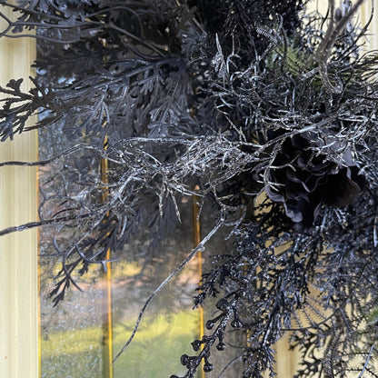 Black Gothic Halloween Wreath with Roses & Butterflies | Spooky Haunted House Front Door Decor