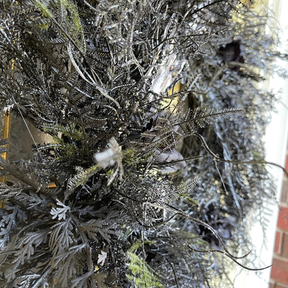 Black Gothic Halloween Wreath with Roses & Butterflies | Spooky Haunted House Front Door Decor