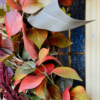 Rustic Fall Wreath with Burgundy & Blush Leaves | Farmhouse Thanksgiving Front Door Decor