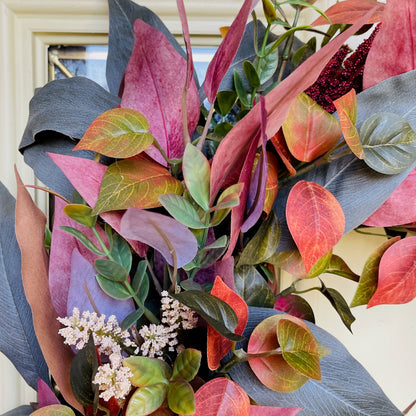 Rustic Fall Wreath with Burgundy & Blush Leaves | Farmhouse Thanksgiving Front Door Decor