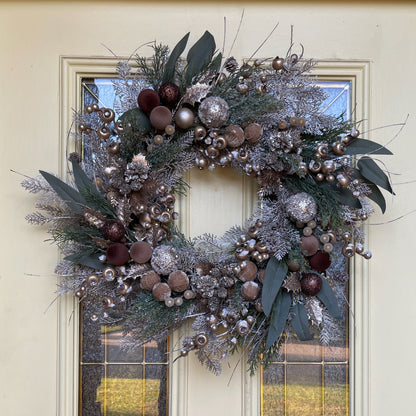 Neutral Christmas Wreath in Champagne, Gold & Bronze | Elegant Door Décor