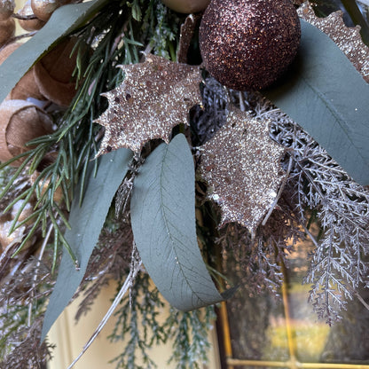 Neutral Christmas Wreath in Champagne, Gold & Bronze | Elegant Door Décor