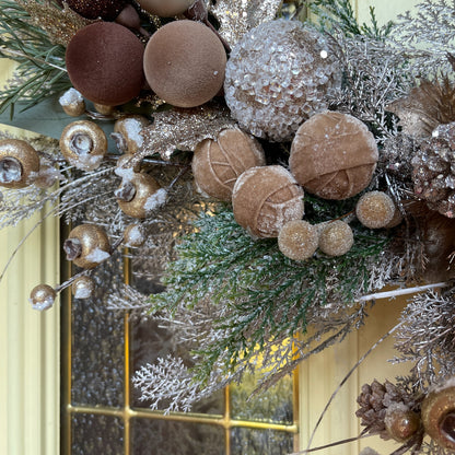 Neutral Christmas Wreath in Champagne, Gold & Bronze | Elegant Door Décor