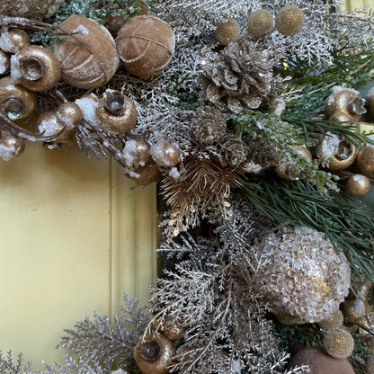 Neutral Christmas Wreath in Champagne, Gold & Bronze | Elegant Door Décor
