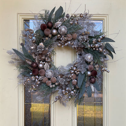 Neutral Christmas Wreath in Champagne, Gold & Bronze | Elegant Door Décor