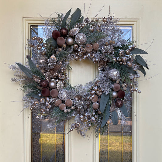 Neutral Christmas Wreath in Champagne, Gold & Bronze | Elegant Door Décor