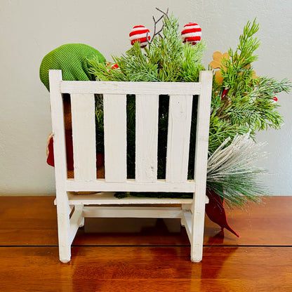Gingerbread Boy & Peppermint Christmas Centerpiece — Cookie House, Red/Green Plaid Bow (Table, Island, or Entry)