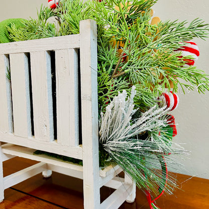 Gingerbread Boy & Peppermint Christmas Centerpiece — Cookie House, Red/Green Plaid Bow (Table, Island, or Entry)