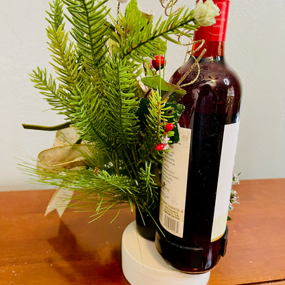 Holiday Wine Bottle Centerpiece – Christmas Floral Gift for Teacher or Coworker | Elegant Red Velvet Flower Arrangement for Home or Office