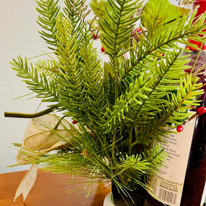 Holiday Wine Bottle Centerpiece – Christmas Floral Gift for Teacher or Coworker | Elegant Red Velvet Flower Arrangement for Home or Office