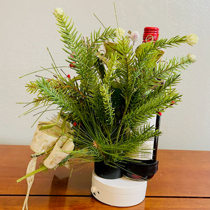 Holiday Wine Bottle Centerpiece – Christmas Floral Gift for Teacher or Coworker | Elegant Red Velvet Flower Arrangement for Home or Office