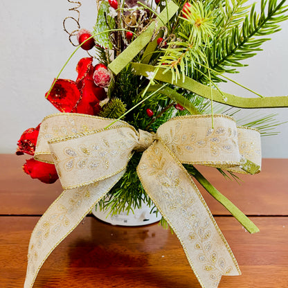 Holiday Wine Bottle Centerpiece – Christmas Floral Gift for Teacher or Coworker | Elegant Red Velvet Flower Arrangement for Home or Office