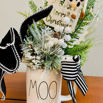 Holland Cow “MOO” Christmas Mug Arrangement — Farmhouse Gift for Teachers & Secret Santa (Reusable Mug)
