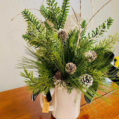 Holland Cow “MOO” Christmas Mug Arrangement — Farmhouse Gift for Teachers & Secret Santa (Reusable Mug)