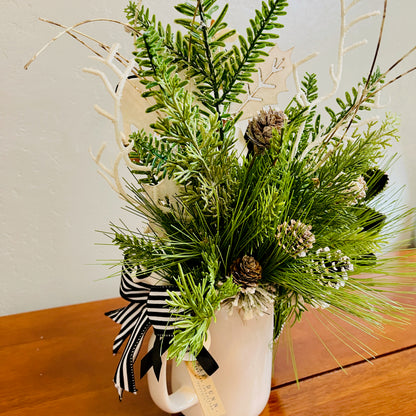 Holland Cow “MOO” Christmas Mug Arrangement — Farmhouse Gift for Teachers & Secret Santa (Reusable Mug)