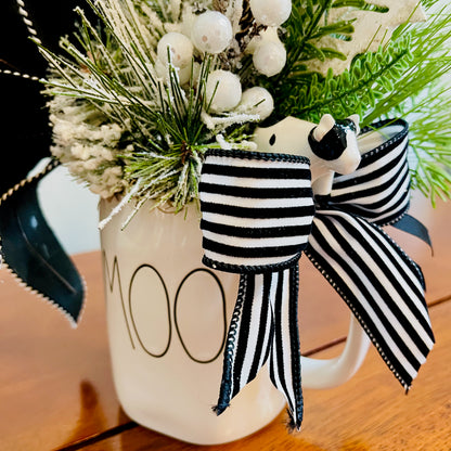Holland Cow “MOO” Christmas Mug Arrangement — Farmhouse Gift for Teachers & Secret Santa (Reusable Mug)