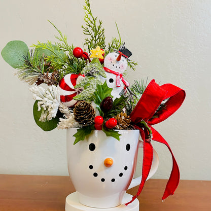 Snowman Coffee Mug Arrangement—Teacher, Secret Santa & Party-Gift Ready (Ornament Included)