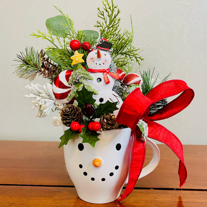 Snowman Coffee Mug Arrangement—Teacher, Secret Santa & Party-Gift Ready (Ornament Included)